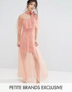 True Decadence Petite Pleated Mesh Dress With Tie Neck Detail - Pink