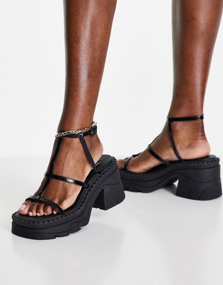 Topshop Wes Premium Leather Chunky Heeled Strappy Sandals In Black