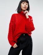 Asos Sweater In Cable And Roll Neck - Red