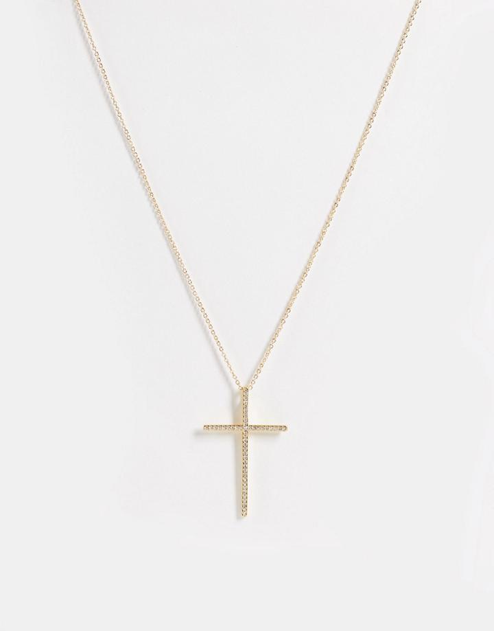 Aldo Gannet Necklace With Diamante Cross In Gold