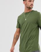 River Island T-shirt With Double Hem In Khaki-green