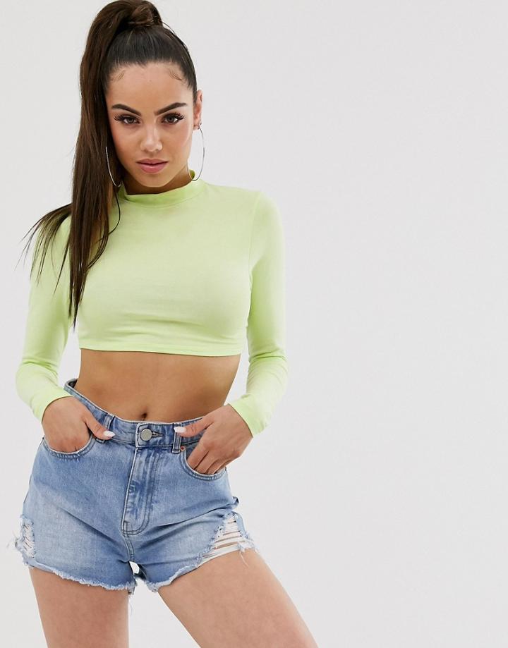 Asos Design Super Crop Turtle Top In Yellow