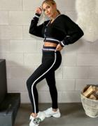 Odolls Collection Knitted Skinny Sweatpants With Contrast Stripe In Black