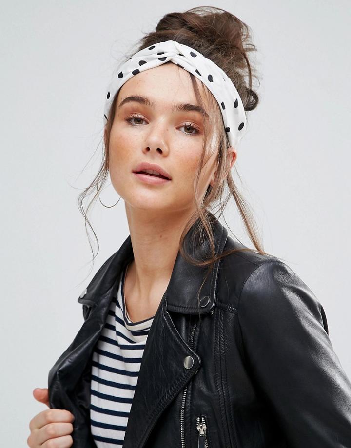 Pia Rossini Polka Dot Tie Oblong Headband - White