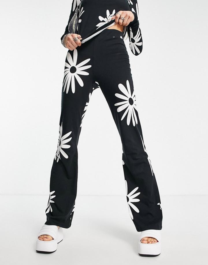 Noisy May Flared Pants In Black Daisy Print - Part Of A Set