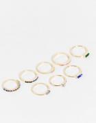 Pieces 8 Pack Crystal Stacking Rings In Multi-gold