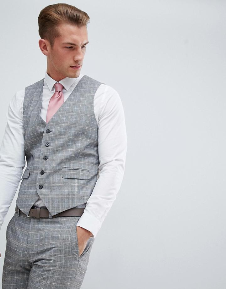 Burton Menswear Wedding Suit Vest In Gray Stone Check - Gray