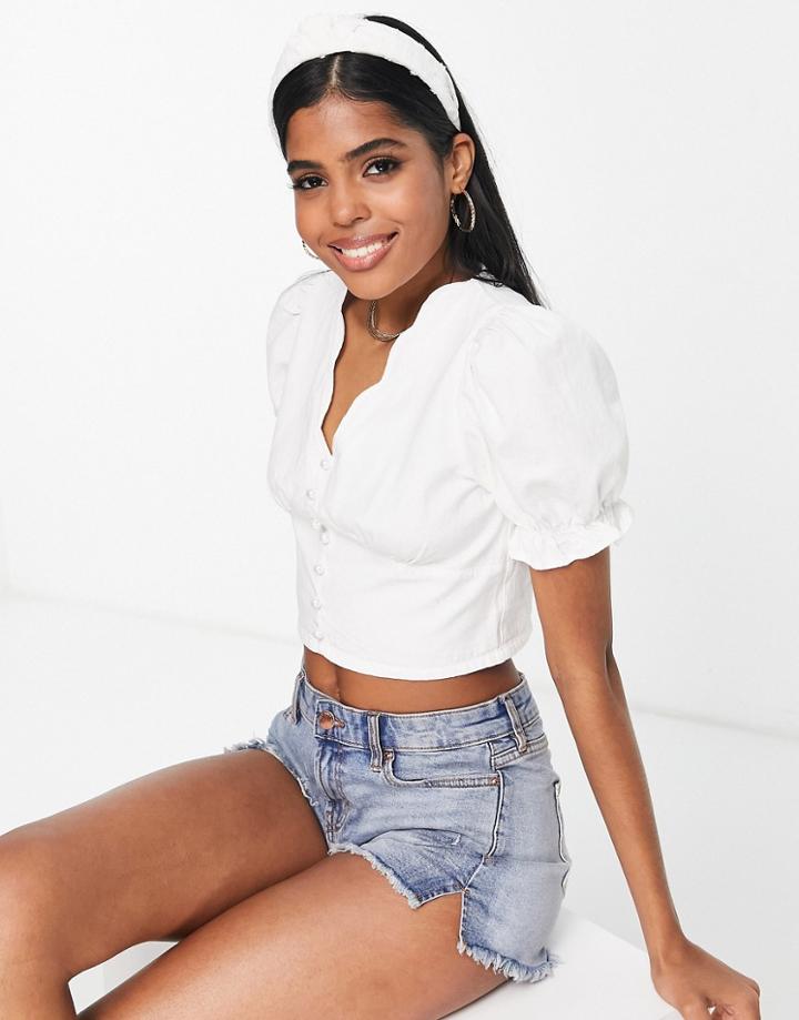 Urban Revivo Denim Button Front Blouse In White
