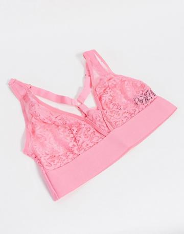 Tutti Rouge Fuller Bust Hallie Spot Mesh And Lace Mix Bralette In Pink