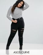 Asos Curve Ridley Skinny Jean In Black With Shredded Rips - Black