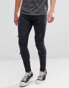 Brave Soul Skinny Knee Zip Distressed Jeans - Black
