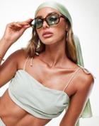 Asos Design Cowl Neck Beach Crop Top In Sage - Part Of A Set-green