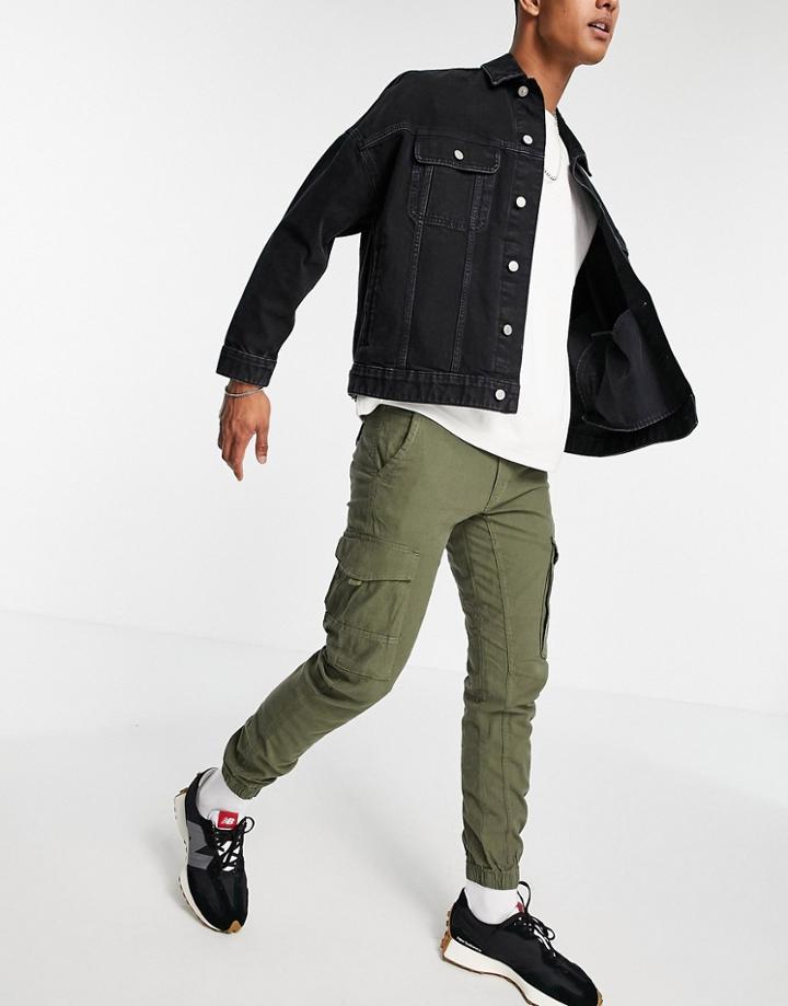 Jack & Jones Intelligence Linen Cargo Pant In Khaki-green