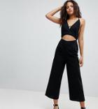 Asos Design Tall Cotton Jumpsuit With Cut Out Detail-black