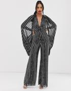 Asos Edition Cape Sleeve Jumpsuit In Sequin Stripe-black
