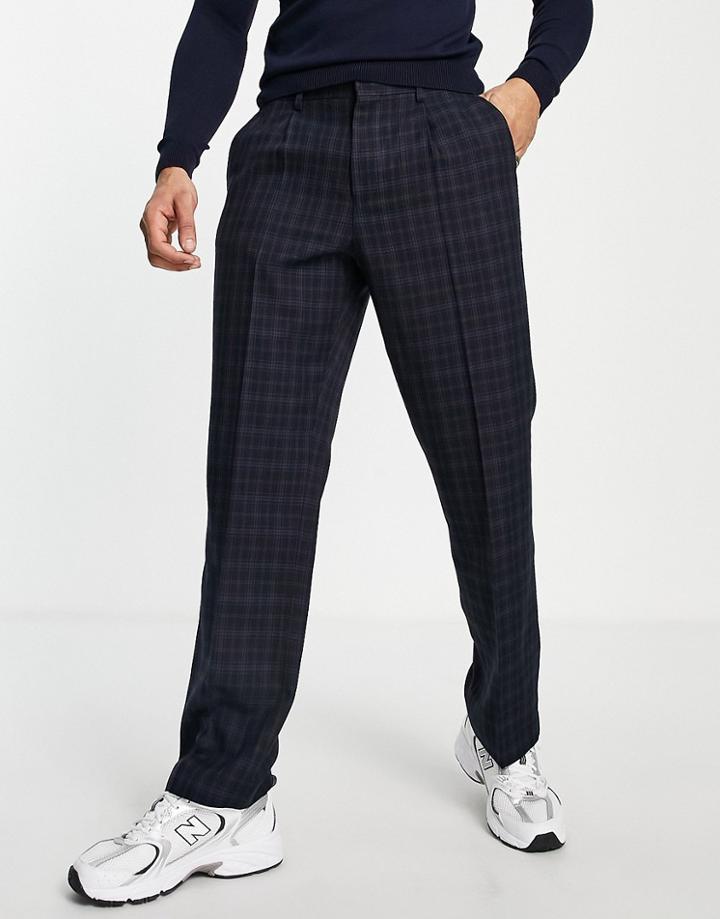 Harry Brown Tweed Wool Mix Plaid Wide Fit Ankle Grazer Pants-multi