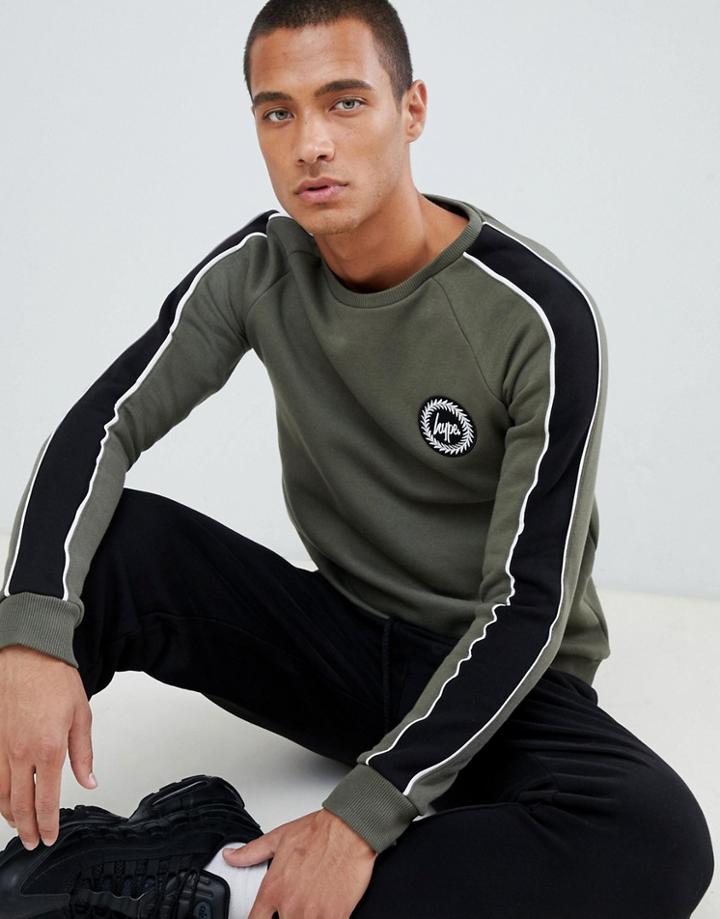 Hype Sweatshirt In Khaki With Side Stripe - Green