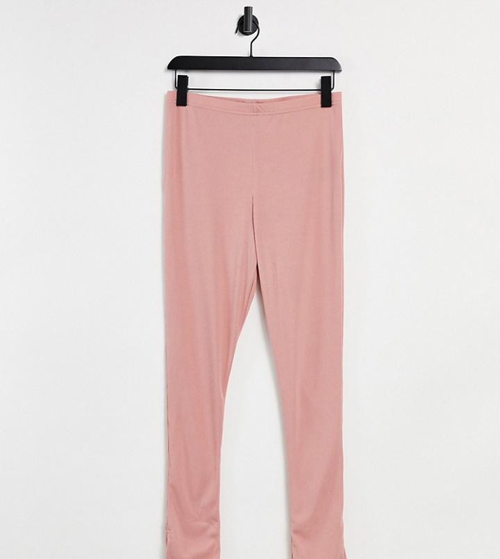 Yours Ribbed Leggings With Split Hem In Blush-pink
