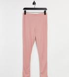 Yours Ribbed Leggings With Split Hem In Blush-pink