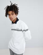 Mennace Sweatshirt In White With Checkerboard Stripe - White