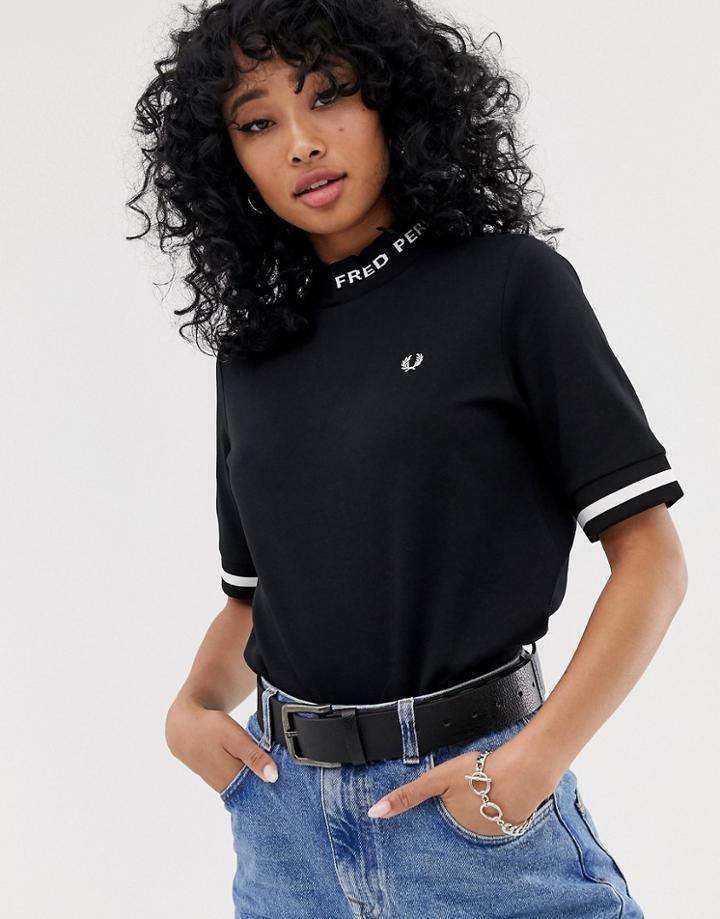 Fred Perry High Neck Logo Tee - Black