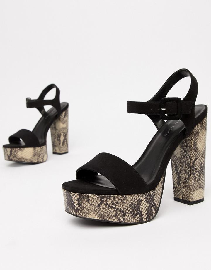 New Look Square Toe Snake Platform Heeled Sandal - Multi