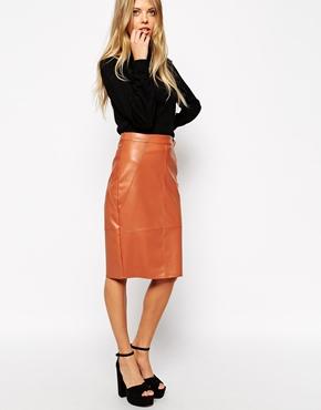 Asos Pencil Skirt In Leather Look - Tan