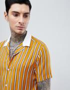 Asos Design Viscose Stripe Shirt With Contrast Collar - Yellow