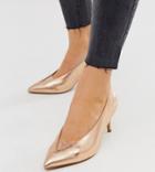 Asos Design Wide Fit Winner Mid Heeled Pumps In Rose Gold Glitter - Gold