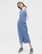 Asos Design Denim Button Through Sleeveless Midi Dress - Blue