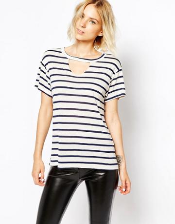 Lna Striped Short Sleeve T-shirt - Beige