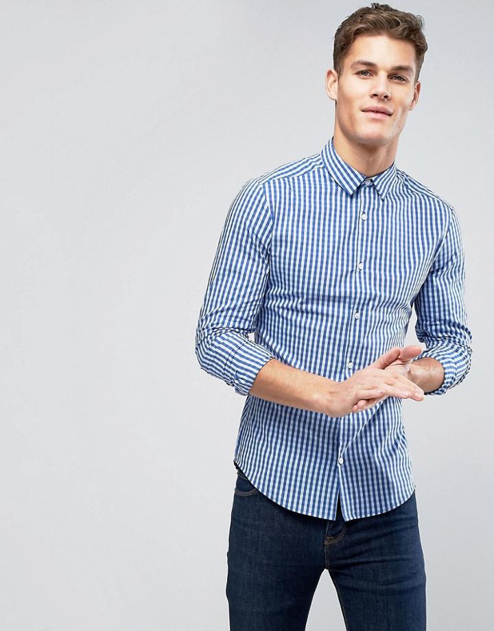 Asos Super Skinny Gingham Check Shirt - Blue