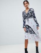 Missguided Mixed Floral Asymmetric Dress - Blue