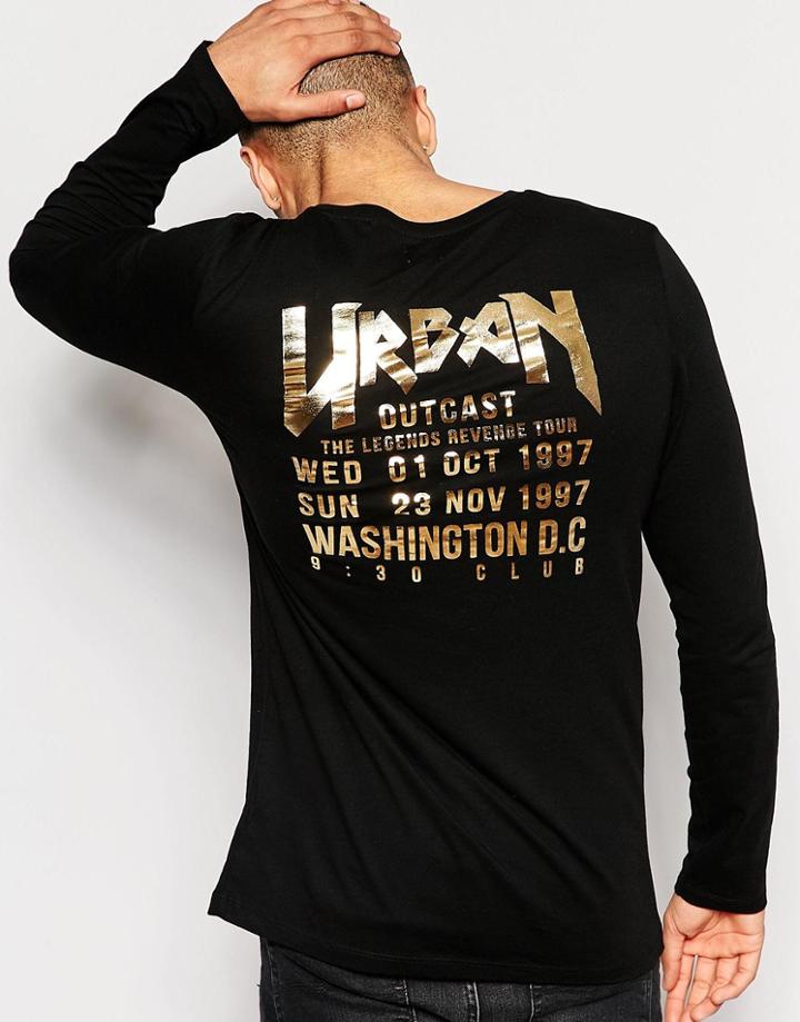 Asos Longline Long Sleeve T-shirt With Back Print - Black