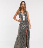 Little Mistress Tall Strappy Sequin Maxi Gown In Copper-gold