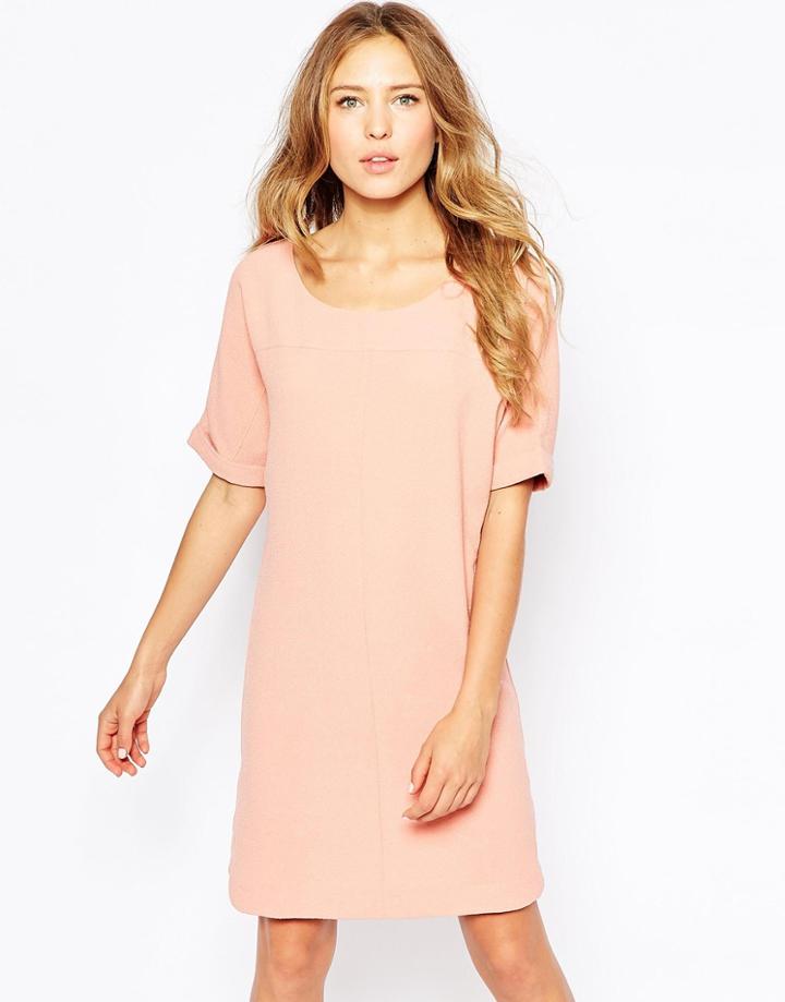 Ichi Short Sleeve Shift Dress - Cameo Brown