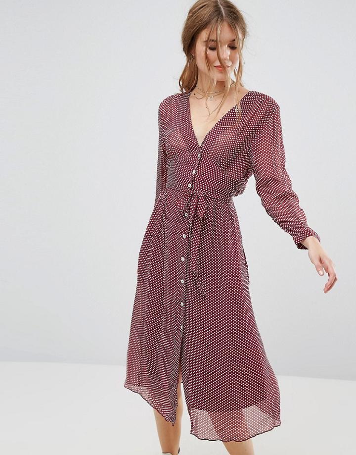 Leon And Harper Rubine Midi Dress In Dot Print - Red