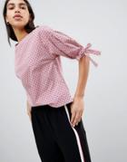 Esprit Polka Dot And Stripe Shell Top With Tie Sleeves - Multi