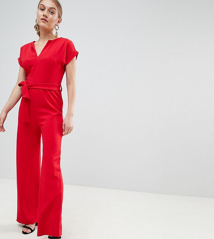 Boohoo Petite Tailored Wide Leg Jumpsuit - Red