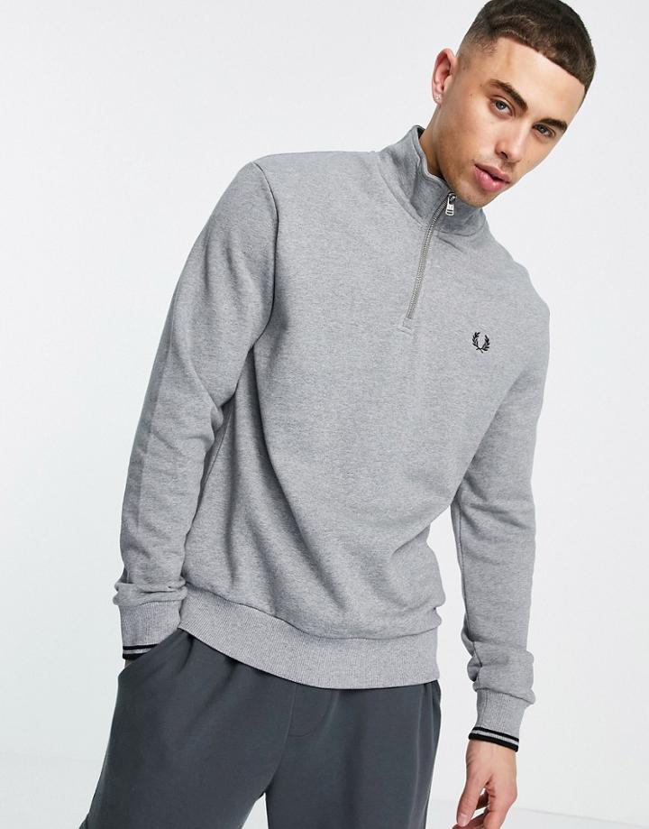 Fred Perry 1/4 Zip Sweatshirt In Gray-grey