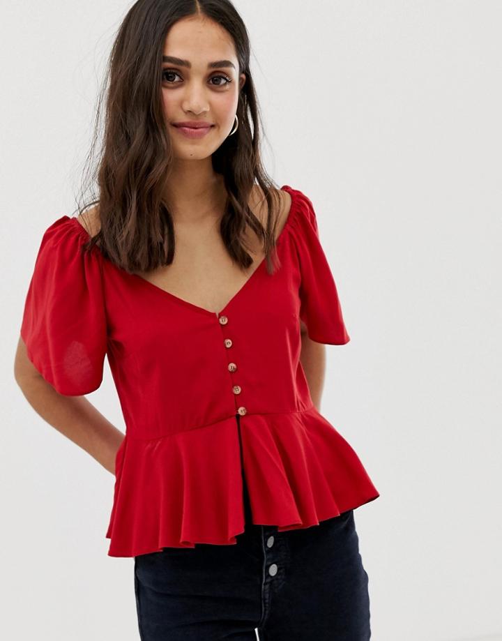 Asos Design Tea Blouse With Button Front - Purple