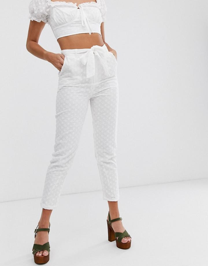 In The Style X Dani Dyer Lace Tailored Pants In White
