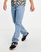 Asos Design Straight Leg Jeans In Tinted Light Wash Blue-blues