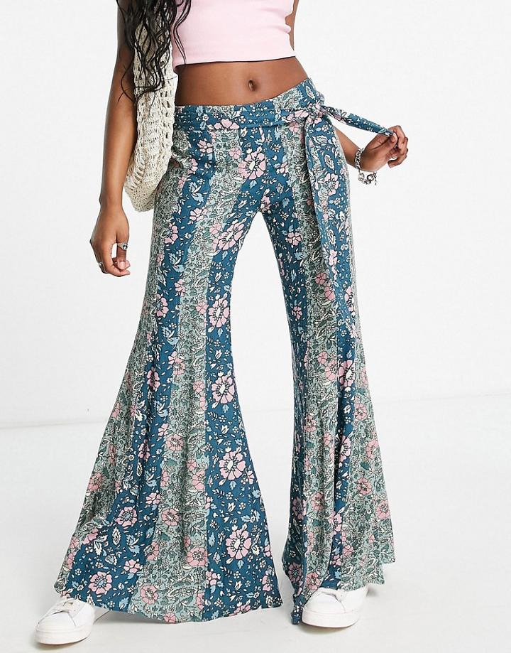Free People Bali Sultry Bohemian Flared Pants In Blue Multi