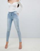 Lipsy Rhinestone Ankle Jeans In Light Wash Blue - Blue