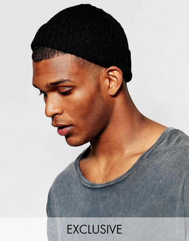 Reclaimed Vintage Inspired Mini Fisherman Beanie In Black - Black