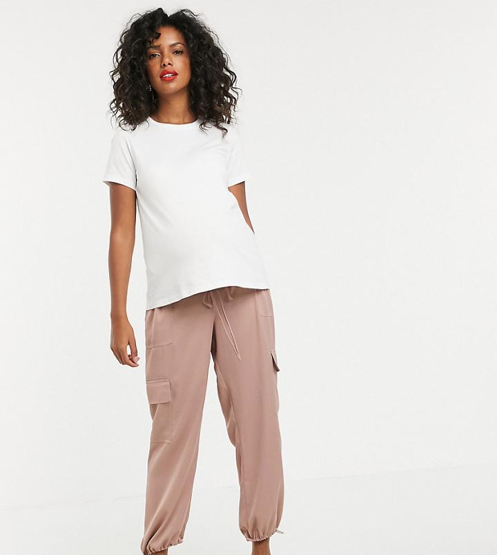 Asos Design Maternity Pocket Detail Utility Pants-beige