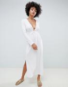 Asos Design Jersey Crepe Maxi Dress With Drawstring Waist - White
