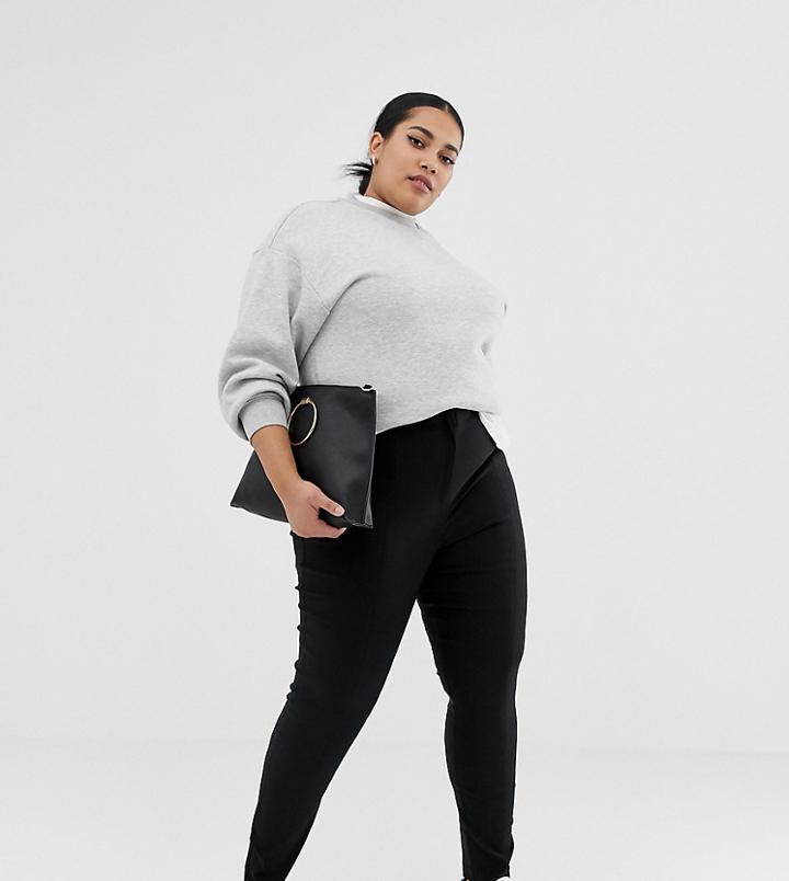 Asos Design Curve High Waist Pants In Skinny Fit - Black