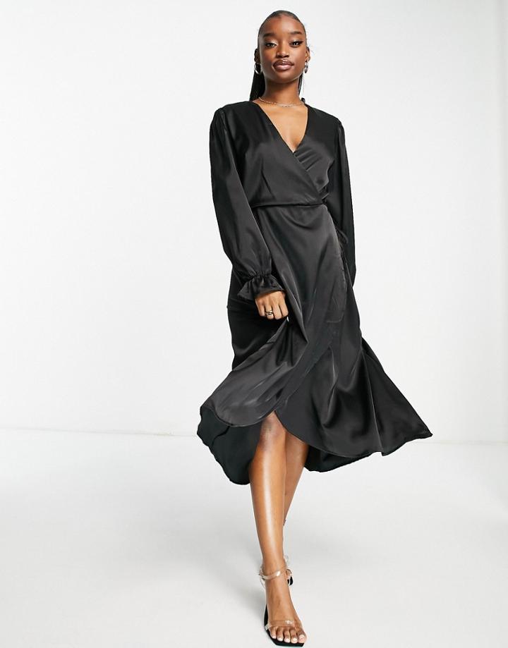 Ax Paris Wrap Front Midi Dress In Black